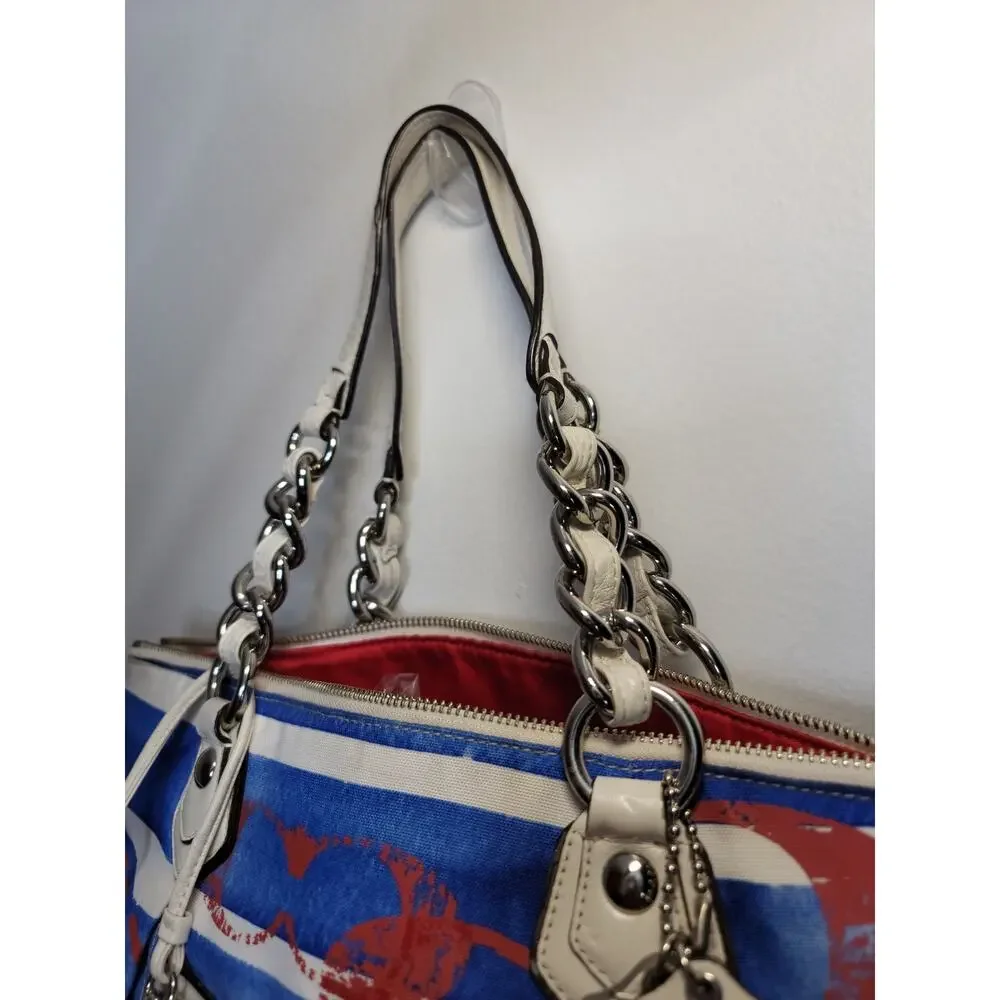 Coach Poppy Rocker Glam Nautical Stripe Tote w/ Wristlet Set